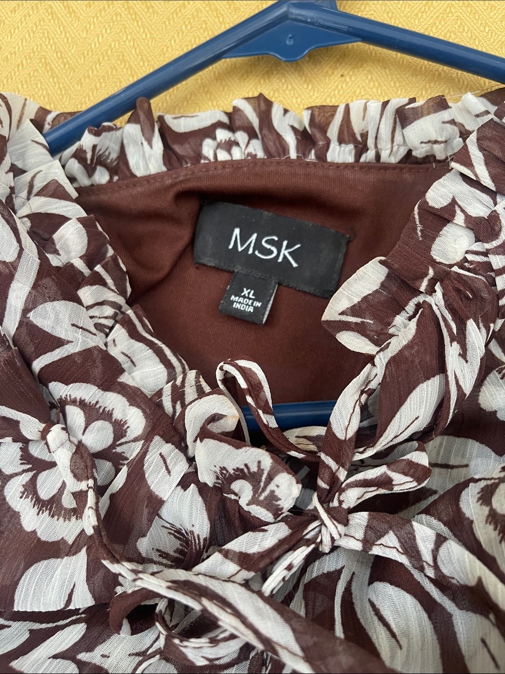 MSK Brown & White Floral Paisley Maxi Dress with Tie Neck &Elastic waist band. - Picture 8 of 12